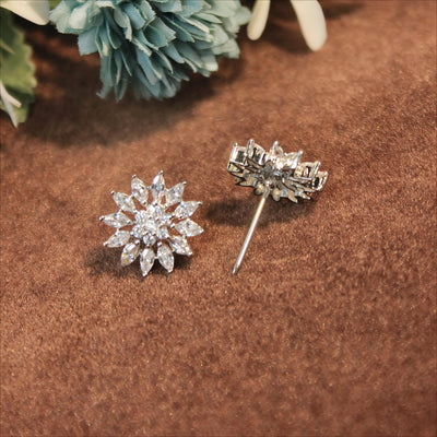 Rhodium Floral Teardrop Crystal Earrings -SIA451445