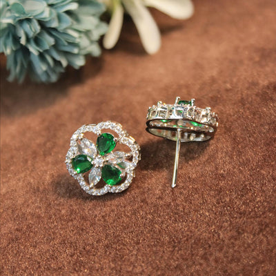 Green Teardrop Floral Stud Earrings - SIA451439_B