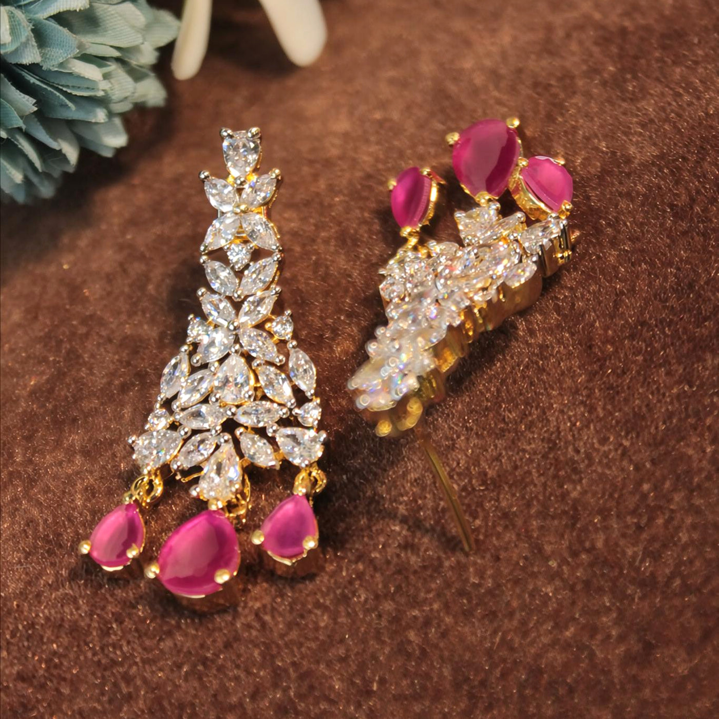 Rose Quartz Floral Studs with Sparkling Diamond Accents in Gold - SIA451424