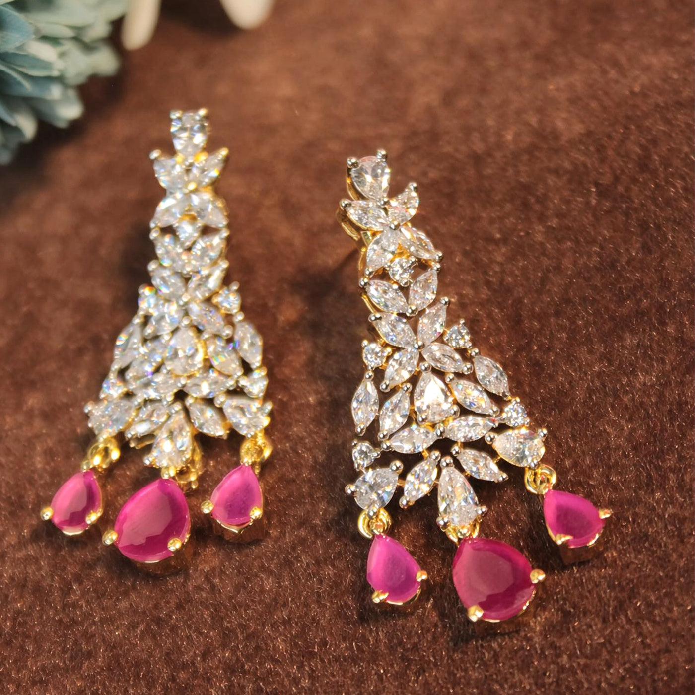Rose Quartz Floral Studs with Sparkling Diamond Accents in Gold - SIA451424