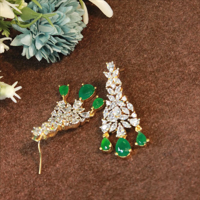 Floral Crystal Drop Earrings with Green Teardrops - SIA451424_B