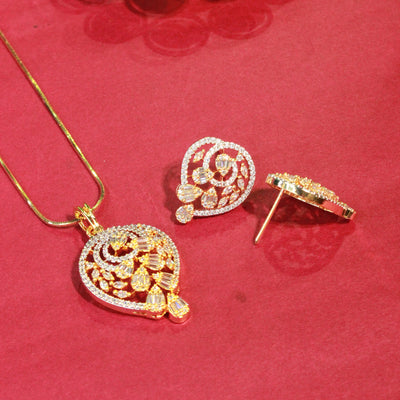 Gold Tone Spiral Pendant with Matching Earrings Set - Sia450651