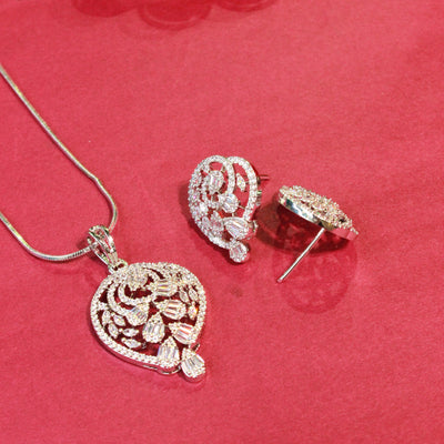 Silver Teardrop Pendant with Matching Earrings - Sia450652