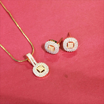 Gold Circular Pendant Set with Diamond Accents & Matching Earrings - Sia450665