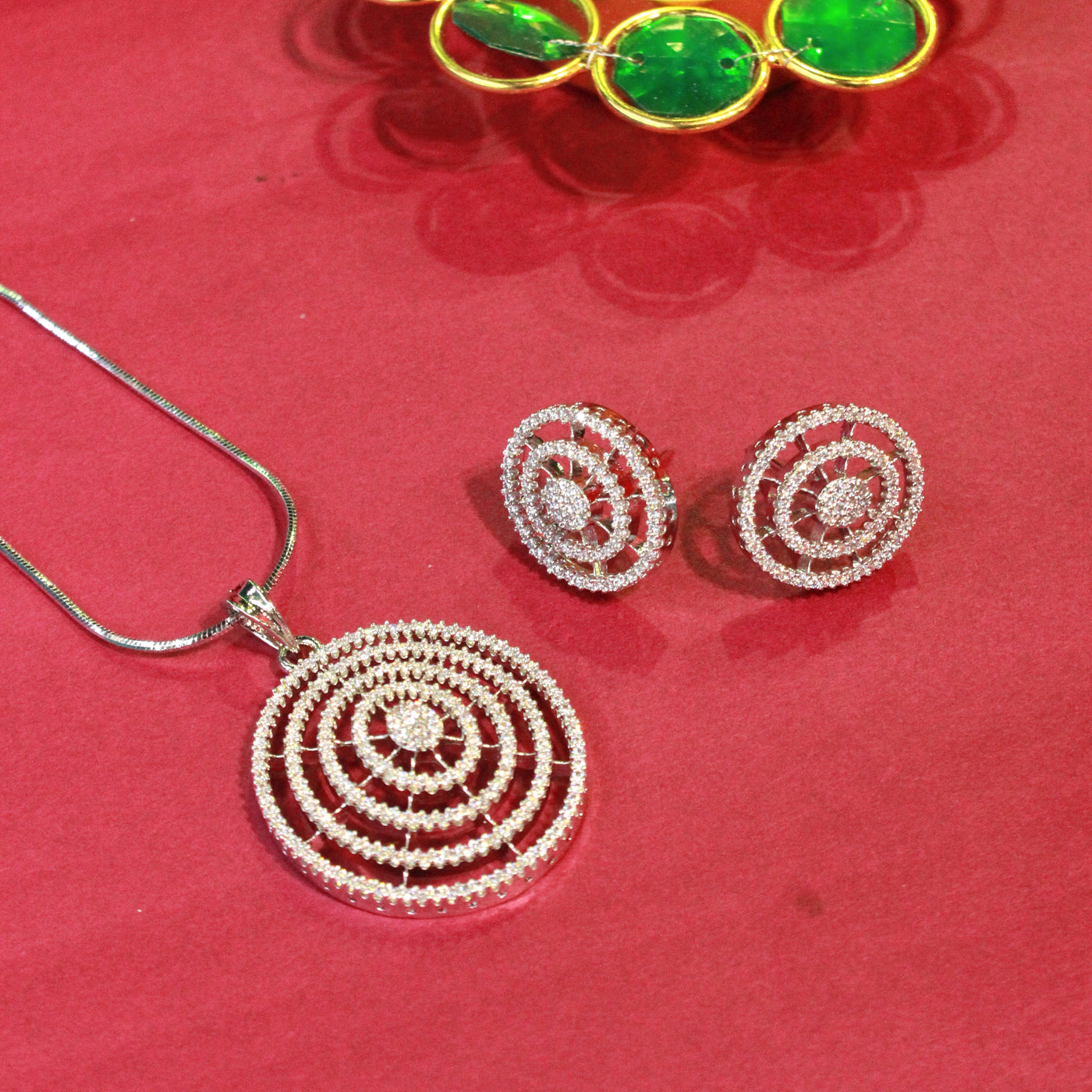 Shimmering Silver Circles Set – Pendant with Matching Round Earrings - Sia450642
