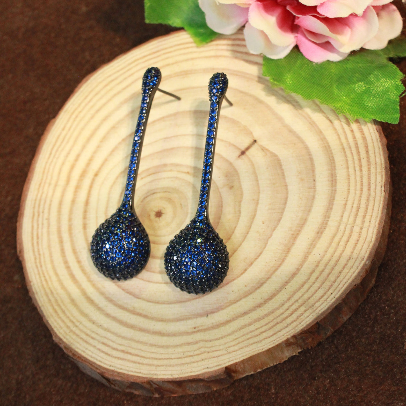 Midnight Blue Long Teardrop Design Earrings  - SIA451768 _A