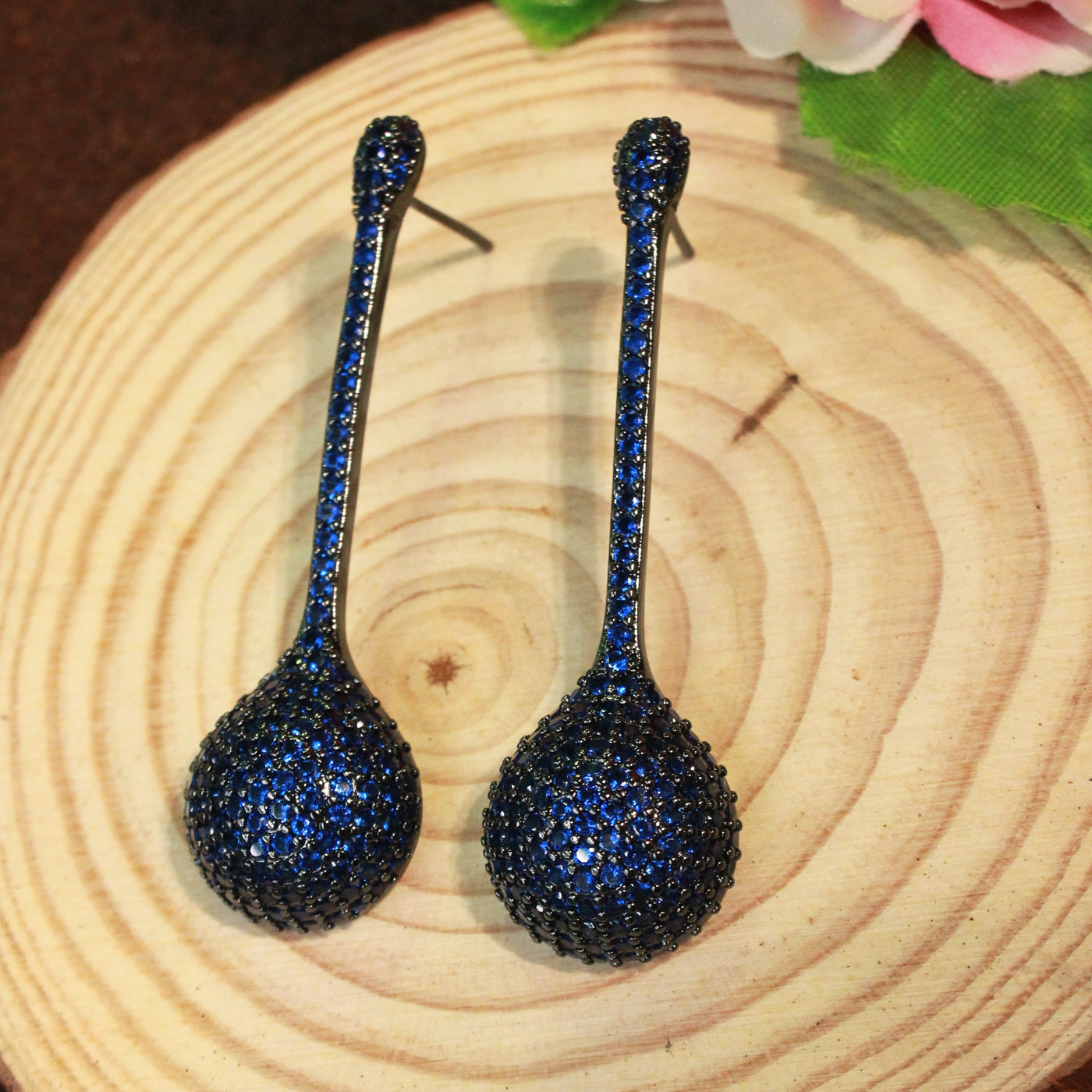 Midnight Blue Long Teardrop Design Earrings  - SIA451768 _A