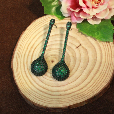 Emerald Green Long Teardrop Design Earrings  - SIA451768 _C