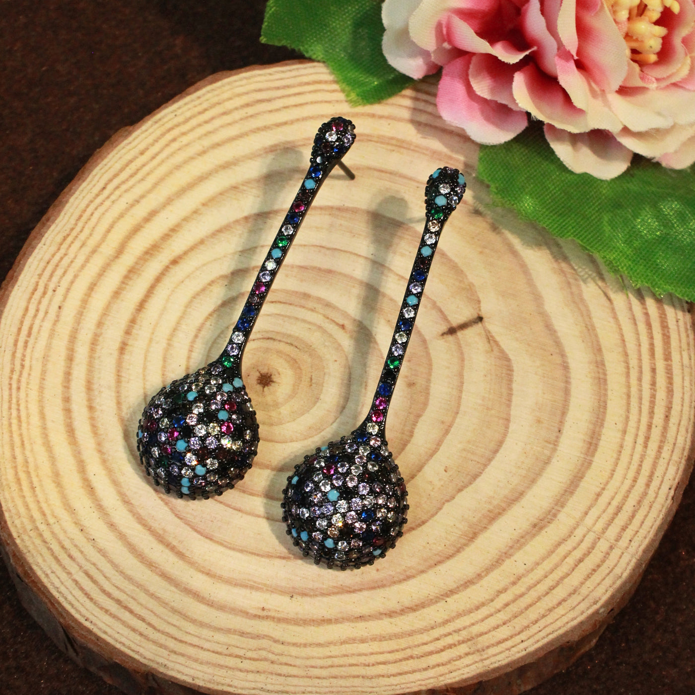 Multicolor Drop Earrings – Long Teardrop Pavé Design - SIA451768 _B
