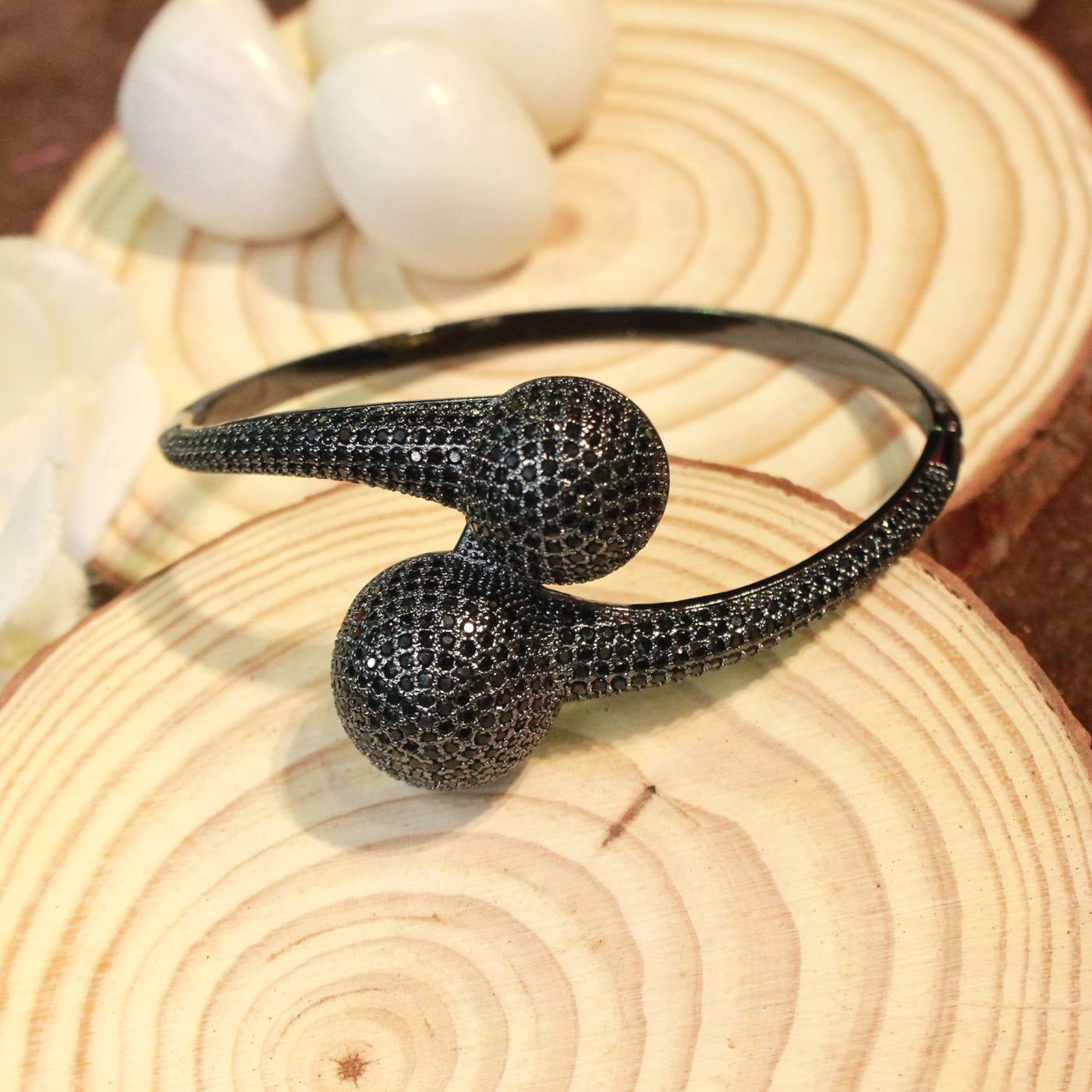 Elegant Black Pave Sphere Open Cuff Bracelet - SIA451767_ C