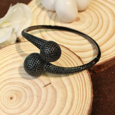 Elegant Black Pave Sphere Open Cuff Bracelet - SIA451767_ C