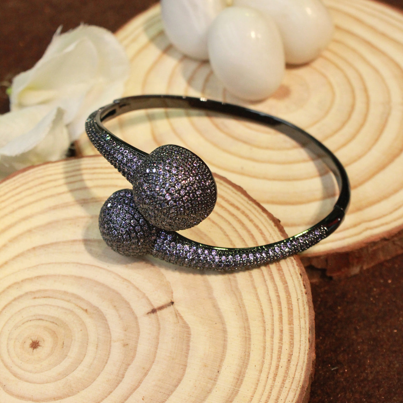 Black Pavé  Bracelet with Dual Spherical Ends - SIA451767 _B
