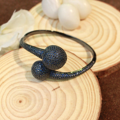 Elegant Midnight Blue Pave Sphere Open Cuff Bracelet - SIA451767
