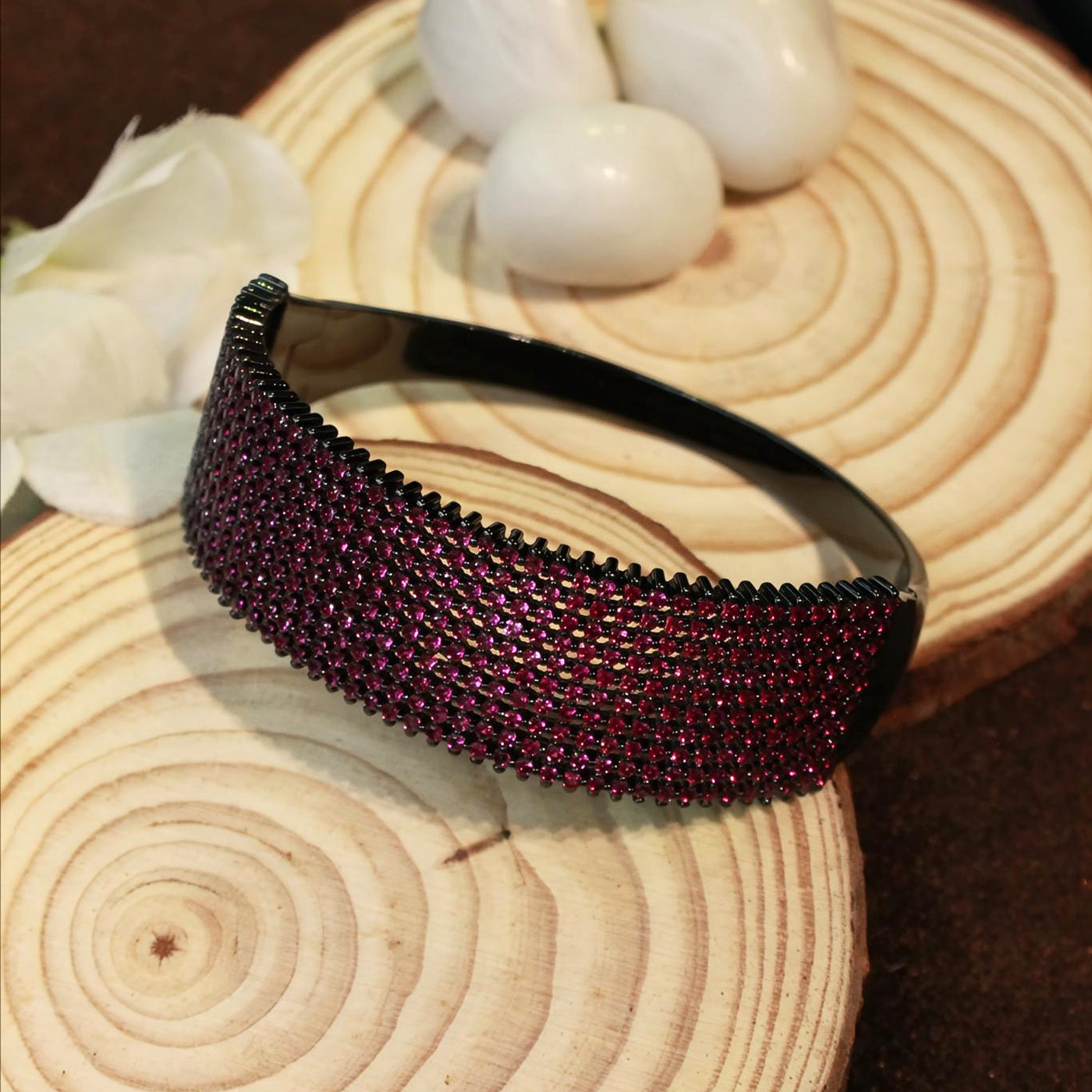 Crimson Crystal Curved Cuff Bracelet- SIA451764_A