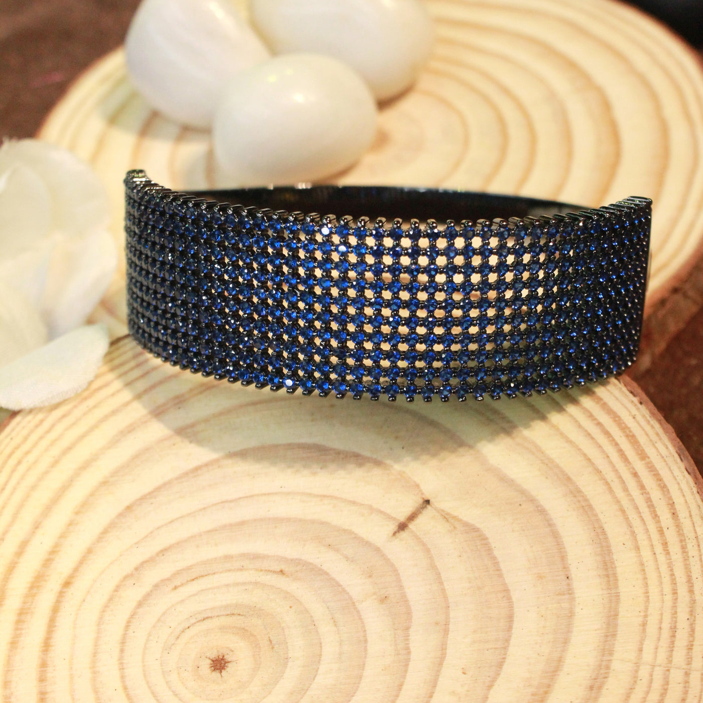 Elegant Midnight Blue Rhinestone Mesh Cuff Bracelet- SIA451764_C