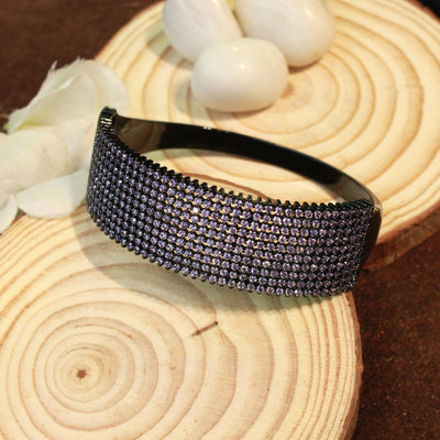 Black Crystal Wide Cuff Bracelet – Bold Sparkle Statement- SIA451764_E