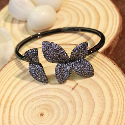 Purple Leaf Design on Sleek Black Bracelet - SIA451763_D