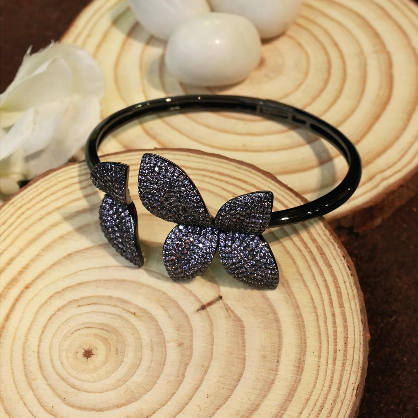 Purple Leaf Design on Sleek Black Bracelet - SIA451763_D