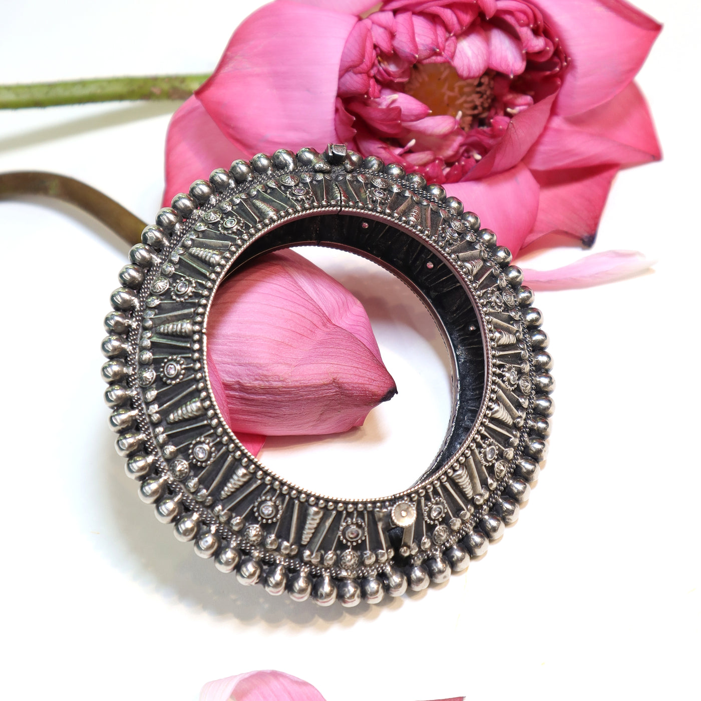Oxidized Silver Ethnic Bangle - SIA452158