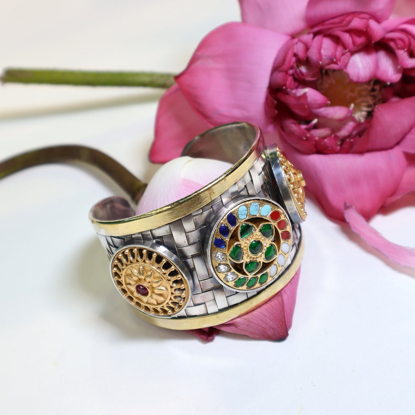 Multicolor Mandala Motif Bracelet in Antique Finish- SIA452147