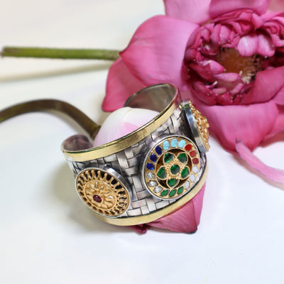 Multicolor Mandala Motif Bracelet in Antique Finish- SIA452147