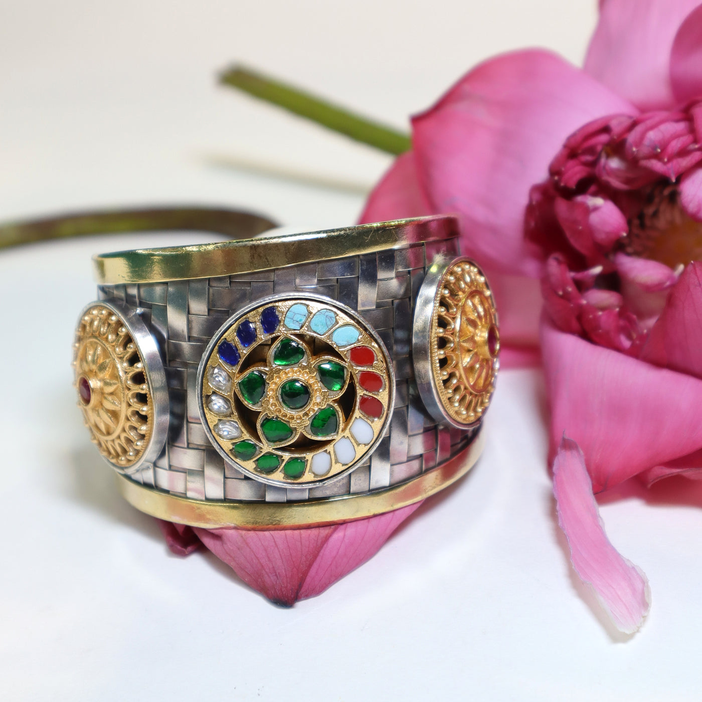 Multicolor Mandala Motif Bracelet in Antique Finish- SIA452147