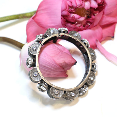 Oxidized Silver Pearl & Stone Embellished Statement Kada bracelets - SIA452145