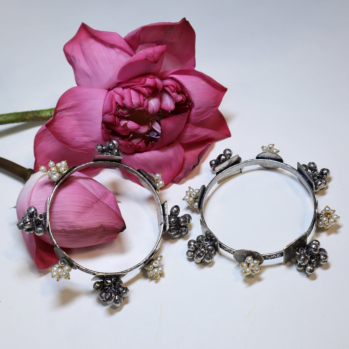 Oxidized Bangles Pair with Ghungroo & Pearl Drops- SIA452169