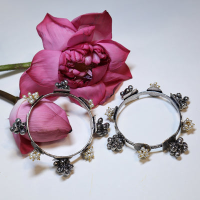 Oxidized Bangles Pair with Ghungroo & Pearl Drops- SIA452169