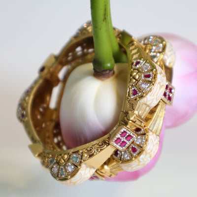 Golden Bangles with White Floral & Ruby Accents -SIA447545
