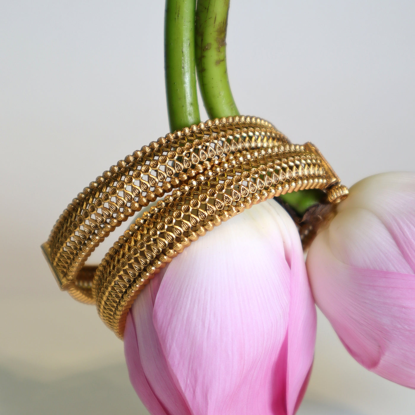 Golden Filigree Beaded Bangles with Intricate Design -SIA447483