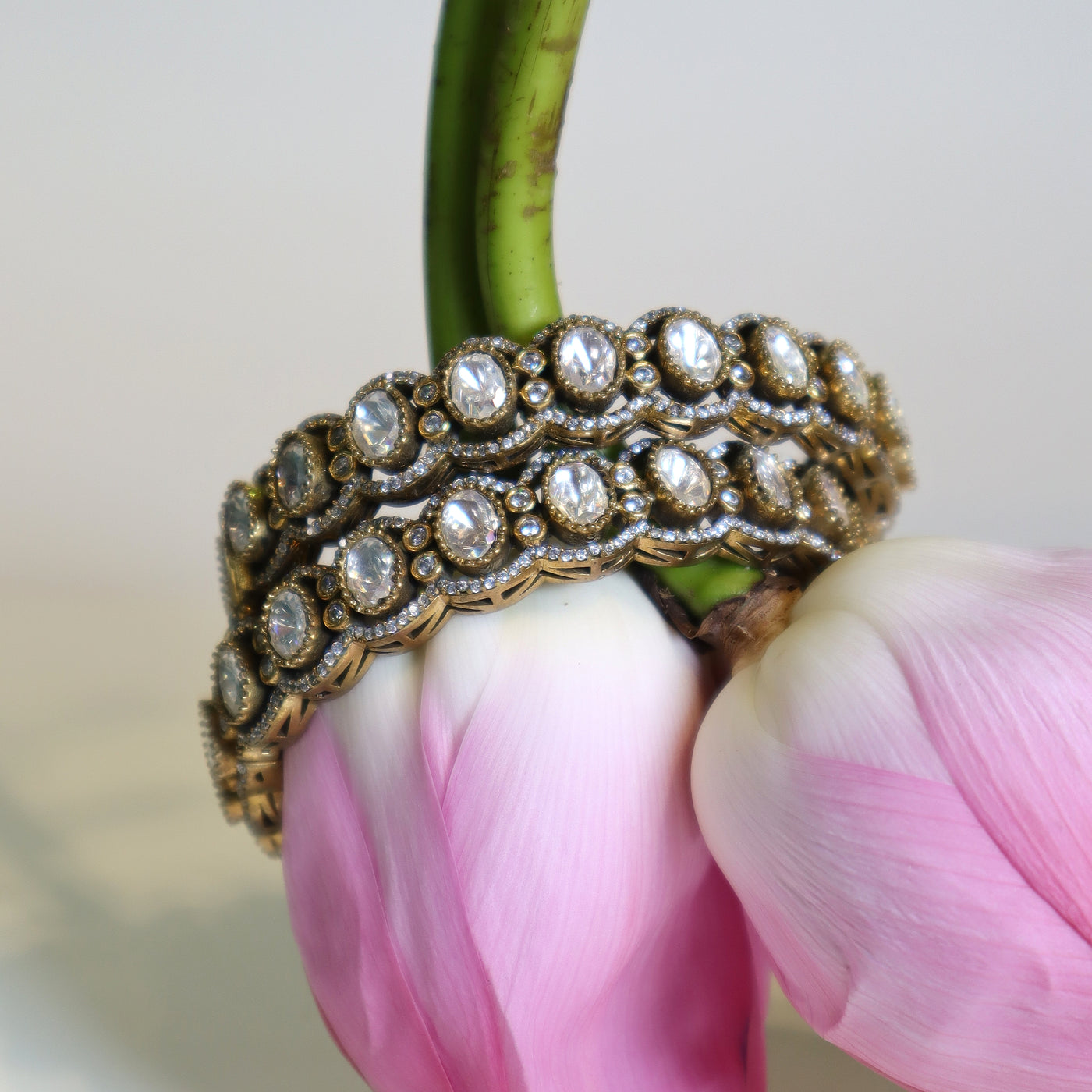 Antique Gold Bangles with Polki-Style Stones - SIA437112