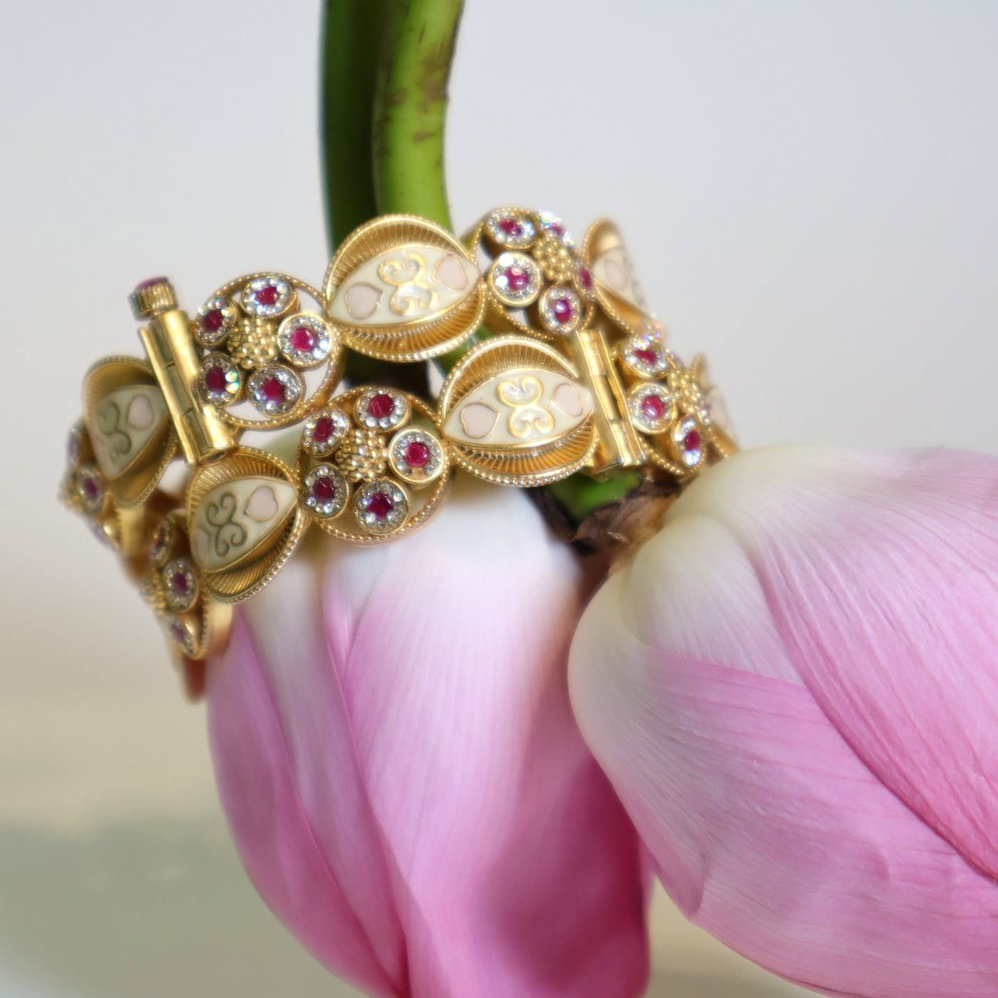 Regal Ruby & Enamel Gold Kada Bangle -SIA430088