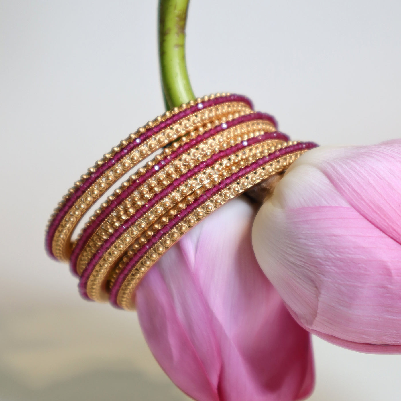 Royal Ruby-Gold Beaded Bangle Set -SIA440793