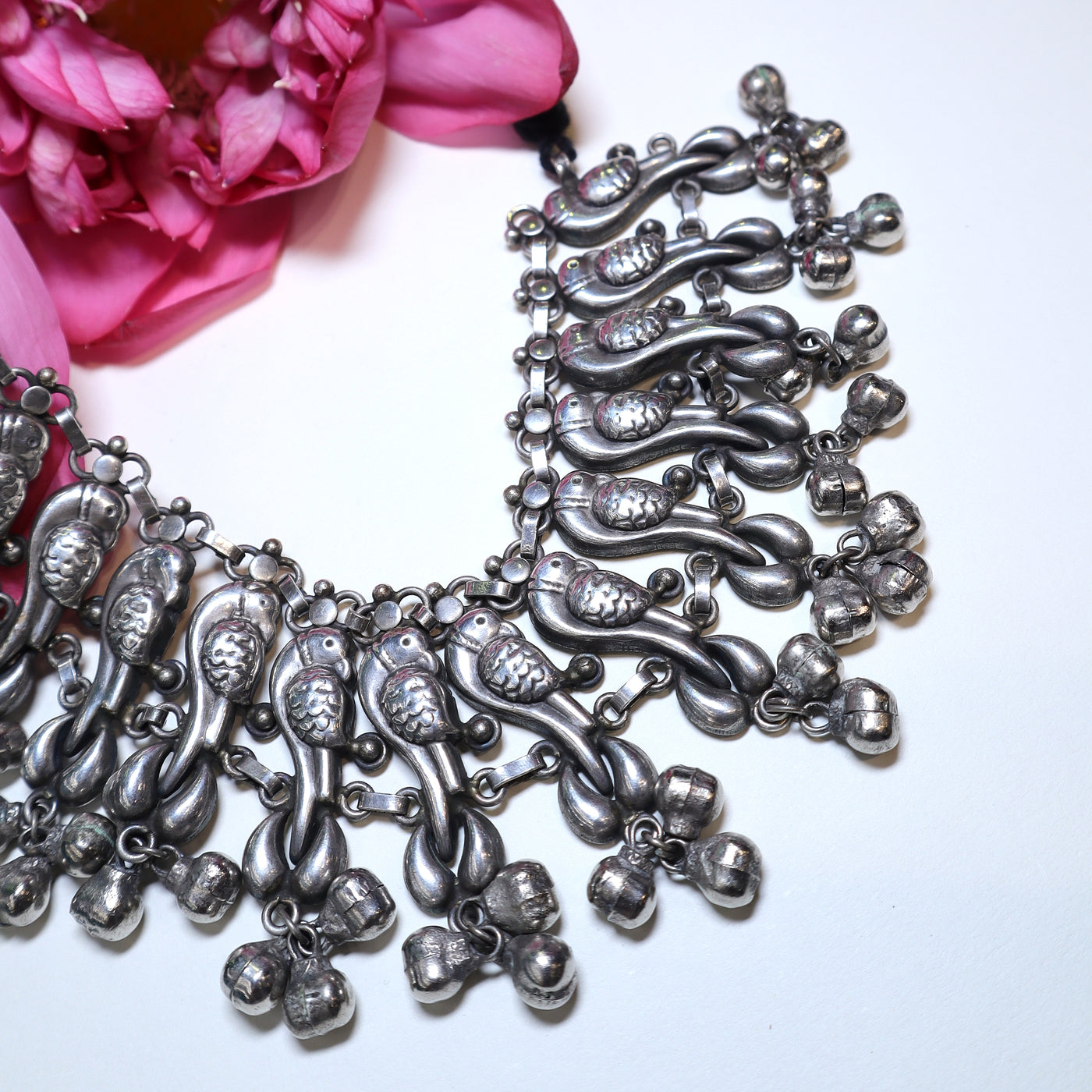 Oxidized Silver Parrot Necklace with Ghungroos -SIA452033