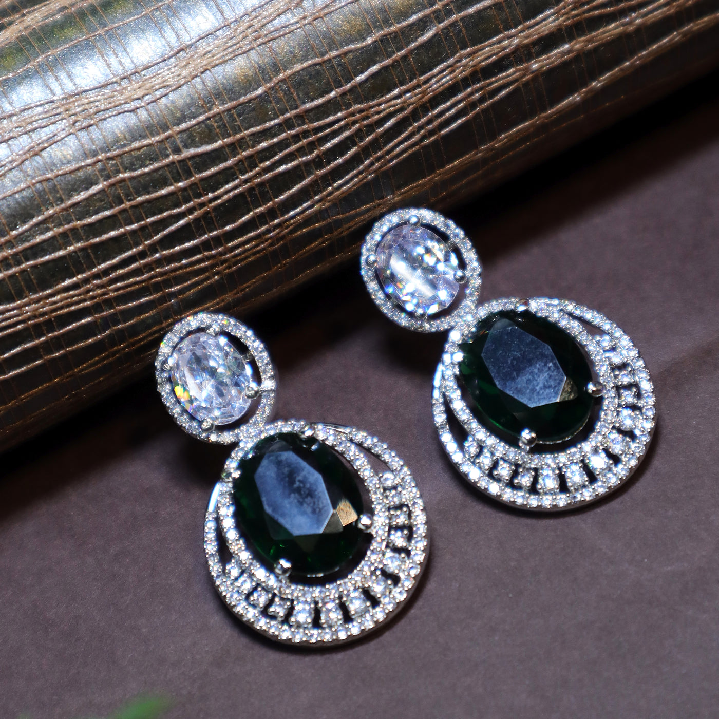 Oval Emerald Green Drop Earrings - SIA434857