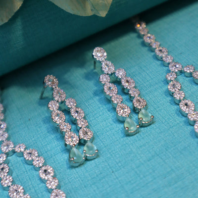 Rhodium-Plated Green CZ Double-Layered Necklace Set - SIA452327