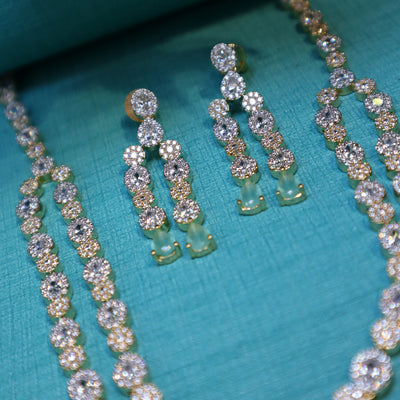 Gold-Plated CZ Double-Layered Necklace Set - SIA452323
