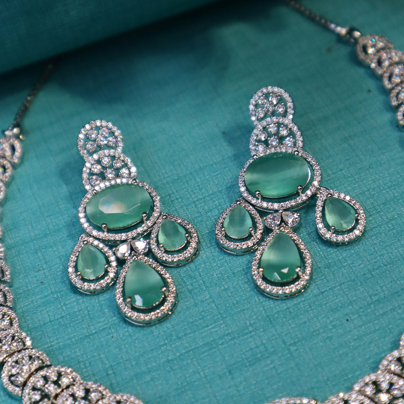Rhodium Plated Blue CZ Necklace Set  - SIA452317