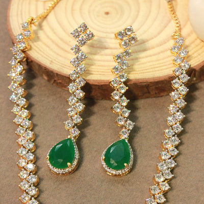 Green & Gold Emerald Teardrop Necklace Set - SIA450141