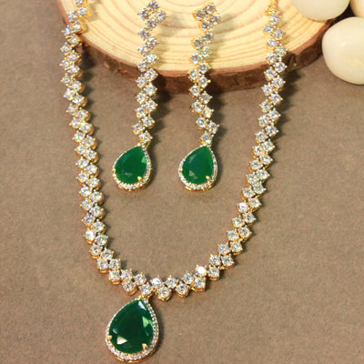 Green & Gold Emerald Teardrop Necklace Set - SIA450141