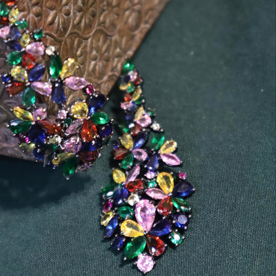 Multicolored Floral Cluster Dangler Earrings - SIA446268