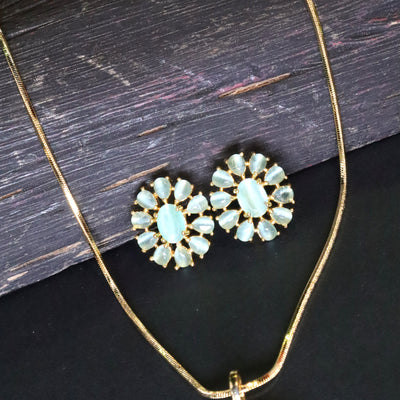Mint Green Floral Pendant Set with Crystal Border - SIA453105