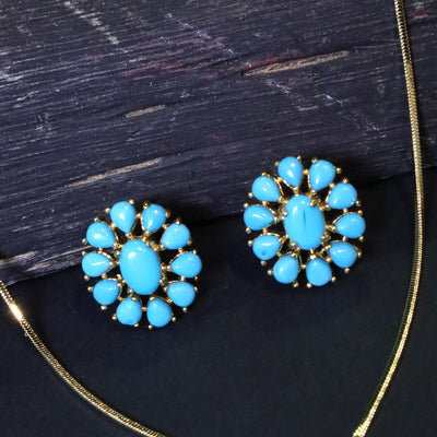 Sky Blue Oval Floral Pendant Set - SIA453104