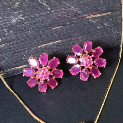 Gold-Toned Floral Pendant Set with Pink Stones - SIA453093