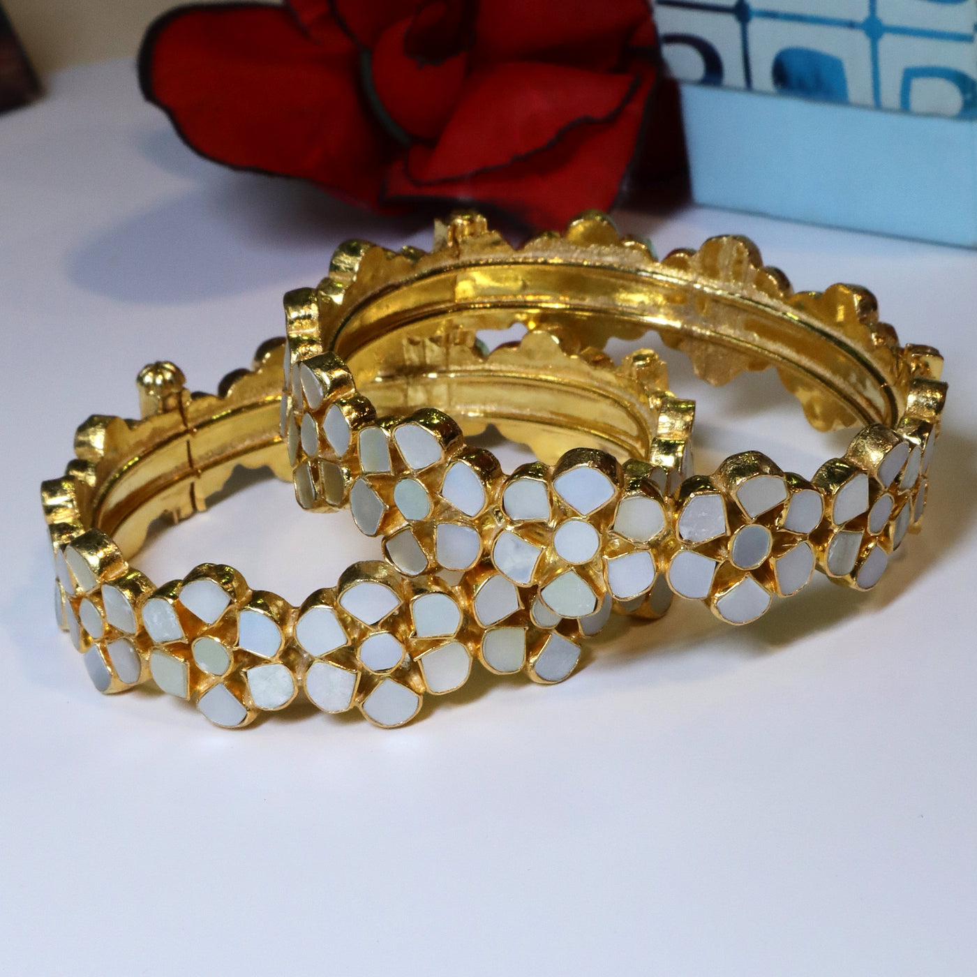 Mother of Pearl and Kundan Bangles - SIA453756