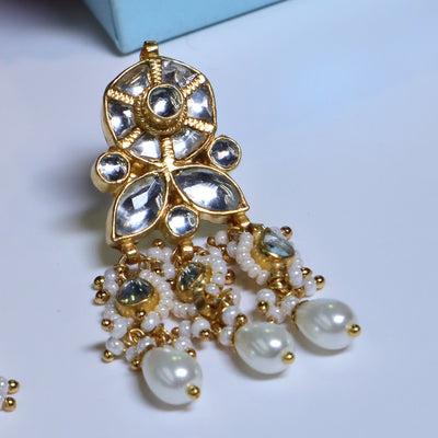 Polki Kundan and Pearl Dangler Earrings  - SIA453752