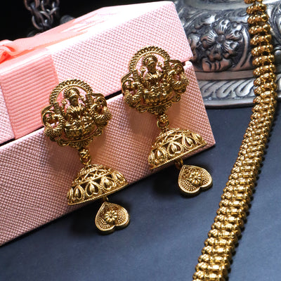 Antique Gold Lakshmi Pendant Necklace Set - SIA454047