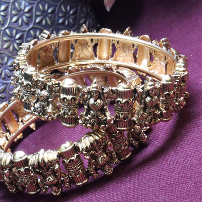 Traditional Antique Gold Bangles with Temple-Inspired Sculpted Detailing - SIA454253