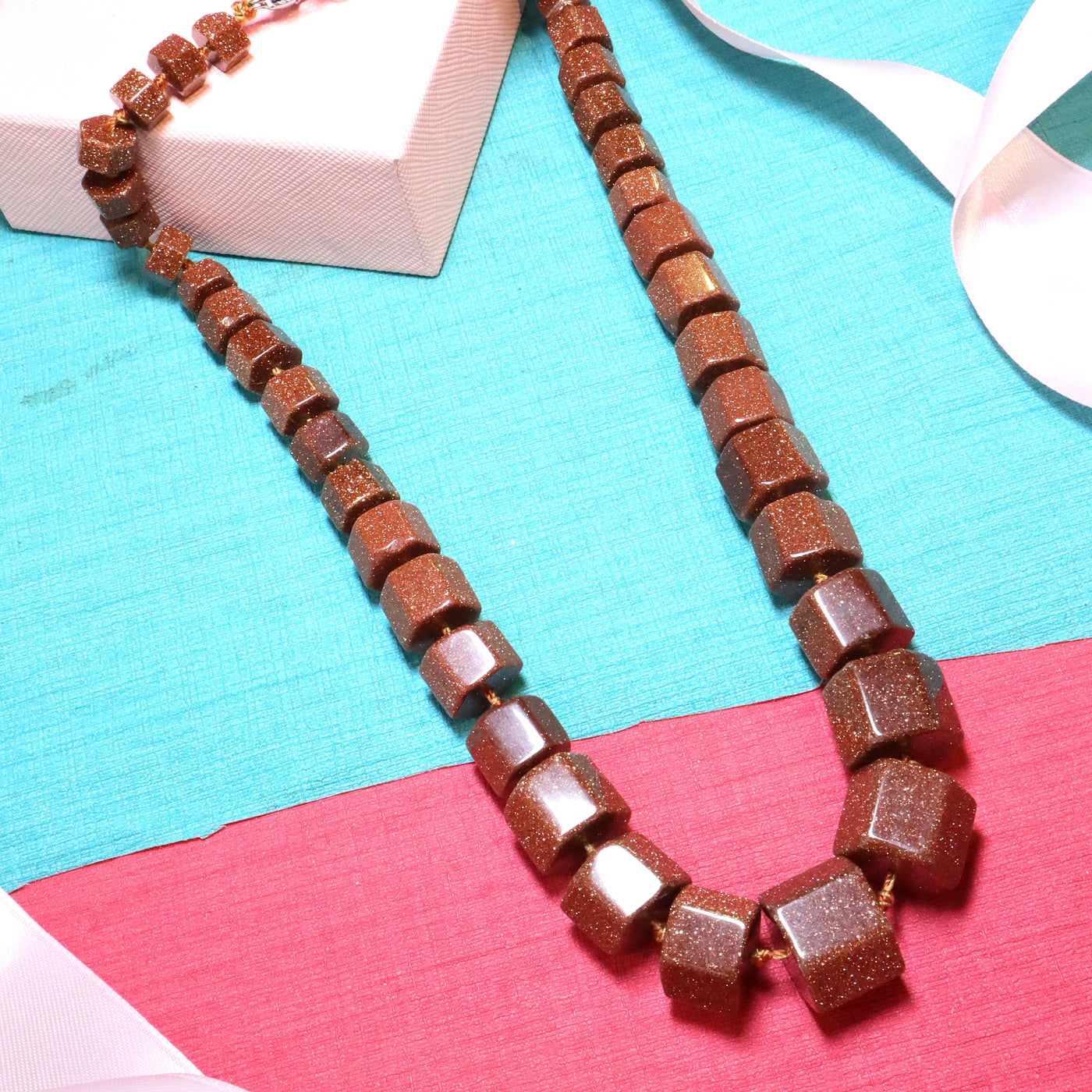Single-Strand  Brown Necklace with Cube-Shaped Beads- SIA453778 _F